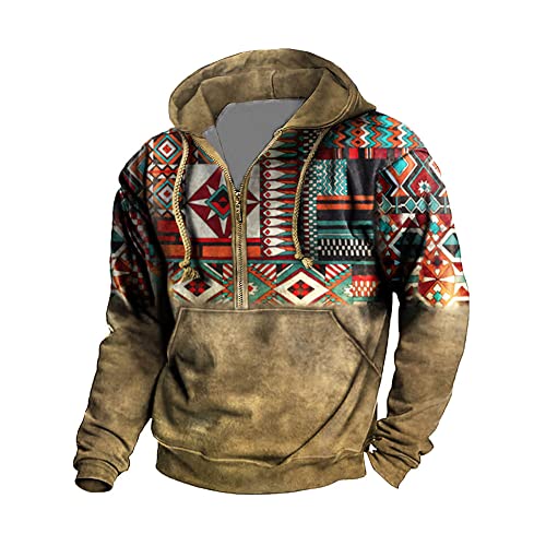 Amfcv Western Aztec Hoodies for Men Ethnic Print Graphic Half Zip Pullover Sweatshirts (US Alpha Large Regular Regular B01)