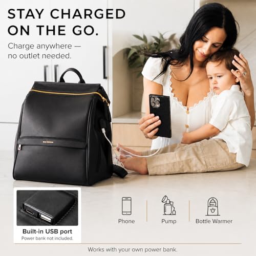 Sac à dos à langer cuir luxueux finition Black Sophia chic
