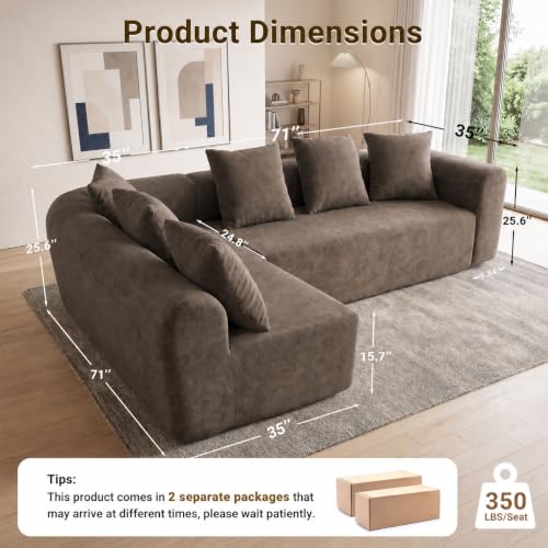 Image of Claiks 106 inch Cloud Boneless Couch, L-Shaped Sectional Sofa, Light Grey