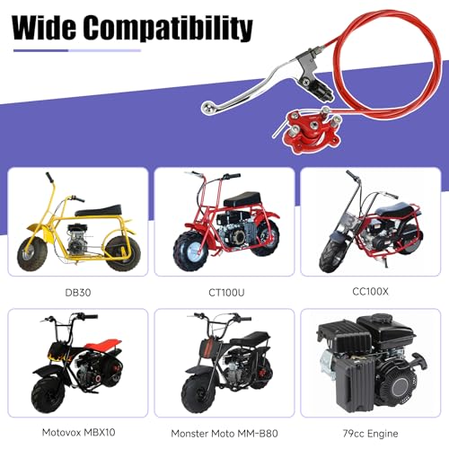 Image of Mini Bike Brake Lever Kit with 180mm Disc Brake Rotor Compatible with Coleman CT100U CC100X Baja Doodlebug DB30 Motovox MBX10 MBX11 Monster Mega Moto 80cc 105cc Parts Rear Brake Caliper