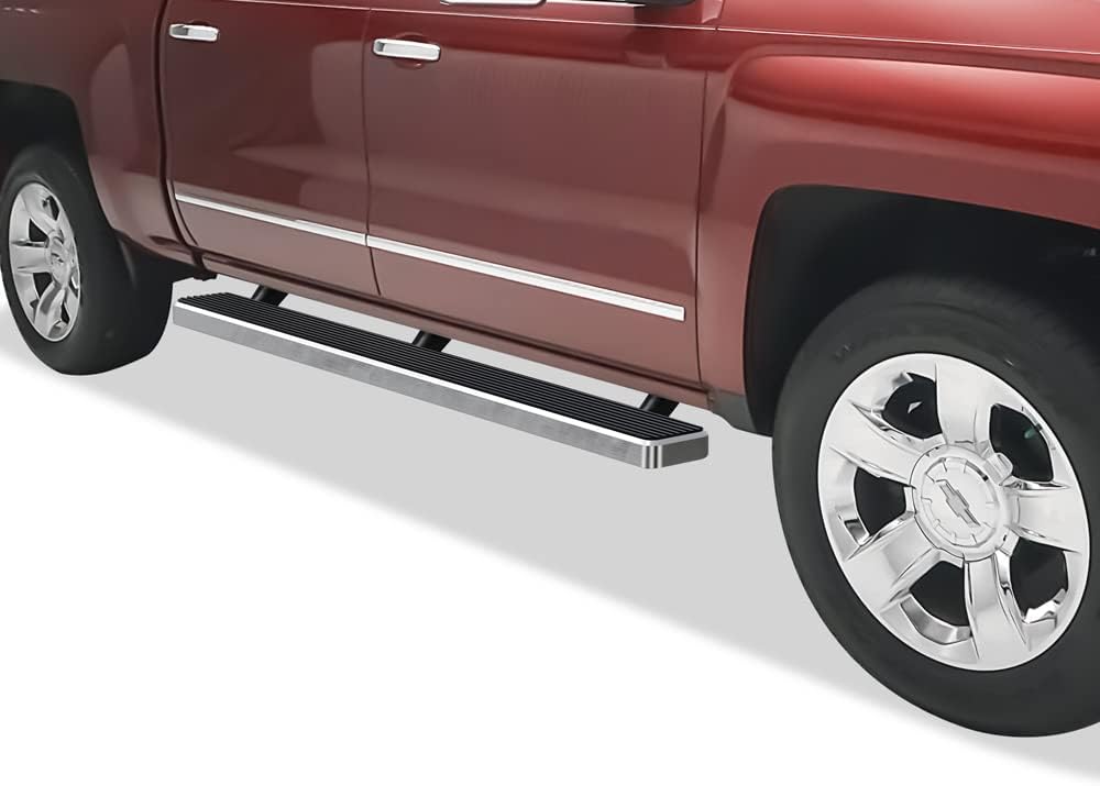 APS Running Boards (Nerf Bars Steps) Compatible with Chevy Silverado GMC Sierra 1500 2001-2013 Crew Cab & 2500 3500 2001-2014 (Exclude CK Classic) (Silver 5in 304 Stainless Steel)