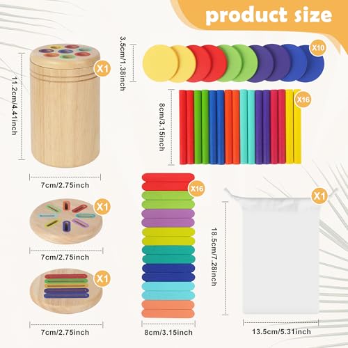 ACOMTUO Jouet en Bois Éducatif 1 2 3 Ans Jeu de Tri Sensoriel Motricité Fine Jouets en Bis Empiler et Trier Couleurs, Avec Sac Rangement, Jouet en Bois 1 2 3 Ans – vue 2