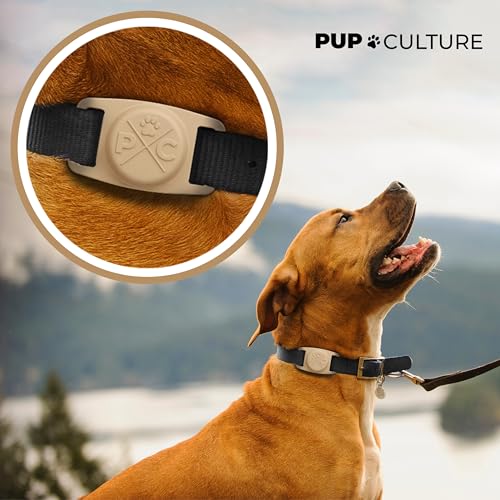 Image of Pup Culture Airtag Collar Holder - Protective Waterproof Case for GPS Tracker, Compatible With Apple iPhone (Tan)