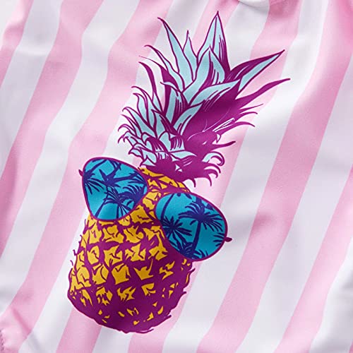Iffei Family Matching Swimsuit Pineapple Printed Striped Monokini One Piece Bathing Suit Beach Wear Girls 4-5 Years Pink #TOP3