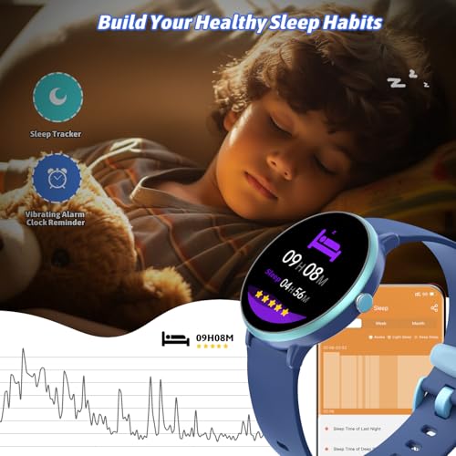 Smartwatch dla dzieci chłopców i dziewczynek, zegarek z trackerem aktywności, wodoszczelność IP68, 19 trybów sportowych, monitorowanie tętna, monitor snu, krokomierz, prezent dla dzieci od 5 lat