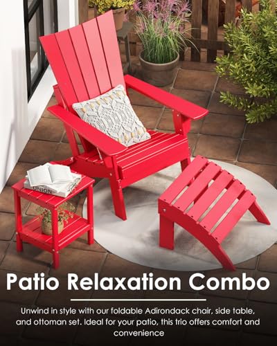 GREENVINES Folding-Adirondack-Chairs-Set-of-2 | HDPE Plastic | Arch Series | Fire Pit Chair | All Weather | for Outdoor Patio Deck Backyard Poolside | Red — view 5