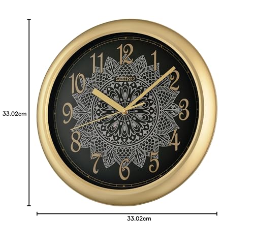 Image of Seiko Henna Wall Clock, Black & Gold, 13 Inches
