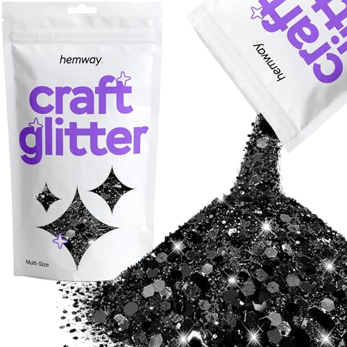 Hemway Craft Glitter Black 100g Multi Size Glitter for Crafts, Resin, Cosmetic, Nail, Face, Body, Festival, Tumblers, Art, Candle, Crafting