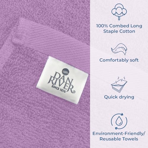 Image of DAN RIVER Bath Towels Set of 4, 27 x 54 Inches, 100% Cotton, Larger & Lighter Weight, Quicker to Dry, Super Soft and Absorbent, Ideal Shower Towel for Daily Use, Lavender
