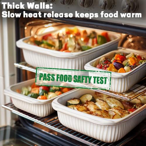 Artena Casserole Dishes For Oven, Ceramic Baking Dish, Large Lasagna Pan With Handles, Baking Pan Casserole Dish, Rectangular Bakeware Deep, Set Of 3 (5.1Qt/2.3Qt/1.1Qt) (White, With Racks) - Image 4