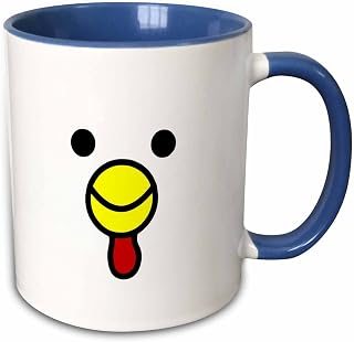 3dRose Cute Chicken Face White 11oz Two-Tone Blue Mug