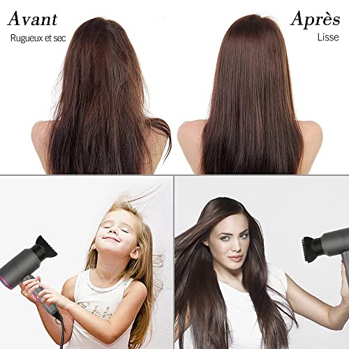 Foto von HappyGoo Föhn Ionen Haartrockner 2000W AC Motor Professioneller Fön mit 3 Hitze-Einstellungen, Kaltlufttaste mit 1 Diffusor & 2 Konzentratoren für viele Frisuren Grau