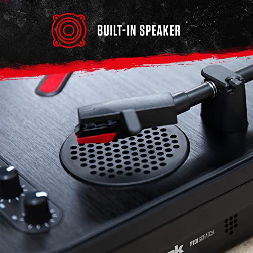 Numark PT01 Scratch | DJ Turntable for Portablists With User Replaceable Scratch Switch, Built In Speaker, Power via Battery or AC Adapter, Three Speed RPM Selection & USB Connectivity by Numark - Image 4