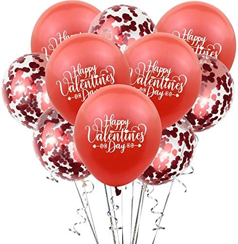 Vicor Valentines Decoration,10pcs red balloons,5pcs latex and 5pcs confetti balloons for Valentines Day,Anniversary,Wedding Party