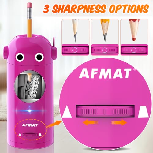 AFMAT Electric Pencil Sharpener for Colored Pencils 7-11.5mm, Fully Automatic Robot Pencil Sharpener, Auto in & Out, Rechargeable Hands-Free for Classroom/Home/Office, Battery Operated, PSX5RB, Pink - Image 4