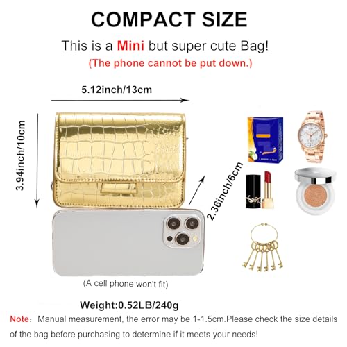 Small Crossbody Purse Bag for Women,Mini Cute Metallic Croc-Embossed Handbag with Chain Strap2