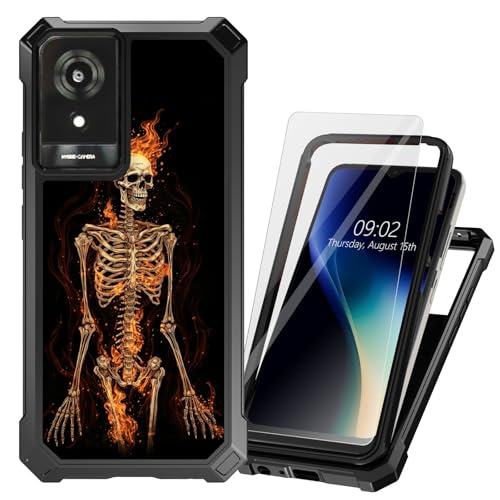 DHYYDSQZ for TCL K24 Phone Case for TCL K24 T434D T434W /K23 with Tempered Glass Screen Protector Heavy Duty Dual Layer Hybrid TPU Bumper Human Bone Fire Shockproof Protective Cover for TCL K24 2024