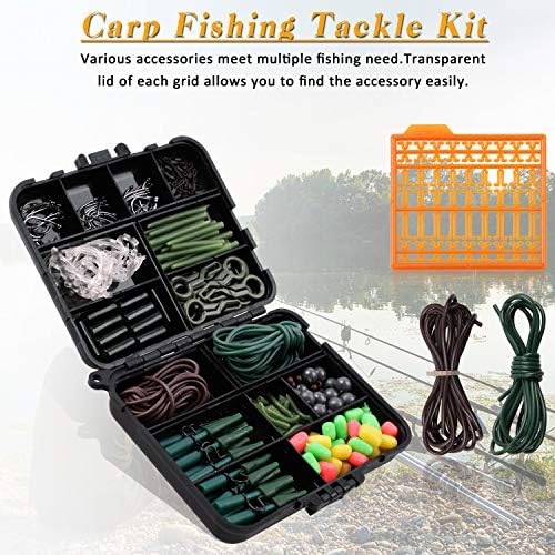 JSHANMEI Assorted Carp Fishing Tackle Set Box Include Leader-Clips Beads Hooks Tubes Swivels Baiting Terminal Rigs(225pcs carp tackle kit)