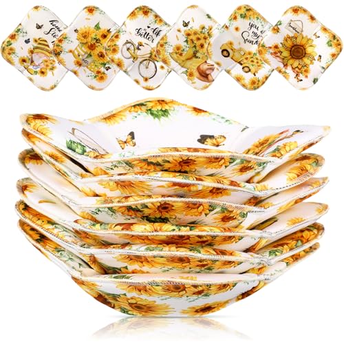 Boao Set of 6 Sunflower Microwave Bowl Cozy Holders, Heat-Resistant Microfiber Holders for Hot Cold Dishes, Multipurpose Burn-Proof Grips for Soup Plates Cups(Sunflower Style)