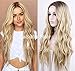 aSulis Natural Long Wavy Wig Dark Roots Ombre Blonde Wig Middle Parting Synthetic Replacement Wig 28" (Blonde)