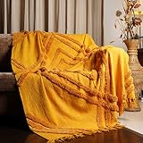 HOMEMONDE Yellow Throw Blanket for Sofa Rustic Farmhouse Soft & Cozy Cotton Heated Blankets, 70x50 I