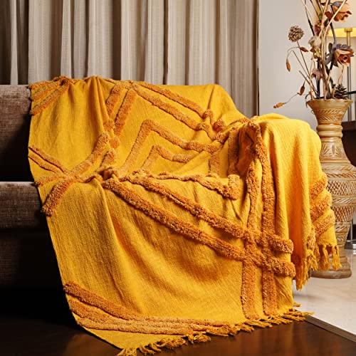 Homemonde Yellow Throw Blanket For Sofa Rustic Farmhouse Soft & Cozy Cotton Heated Blankets, 70X50 Inch #TOP17