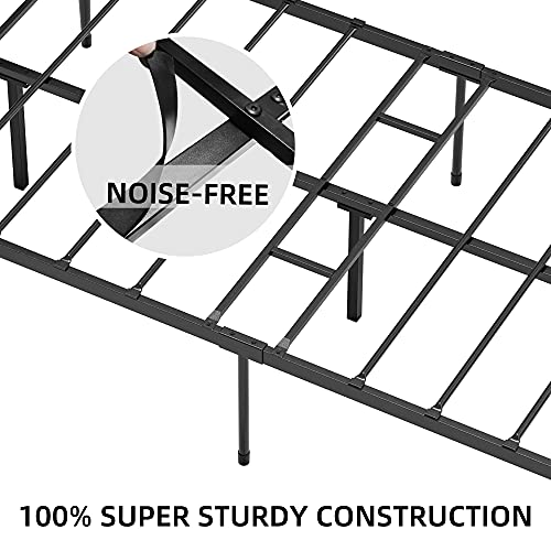 Amyove Twin Size Platform Bed With Metal Headboard, Bed Frame Mattress Foundation With Slat Support And 12.3" Storage Height No Box Spring Needed (Black + Metal, Twin) #TOP5