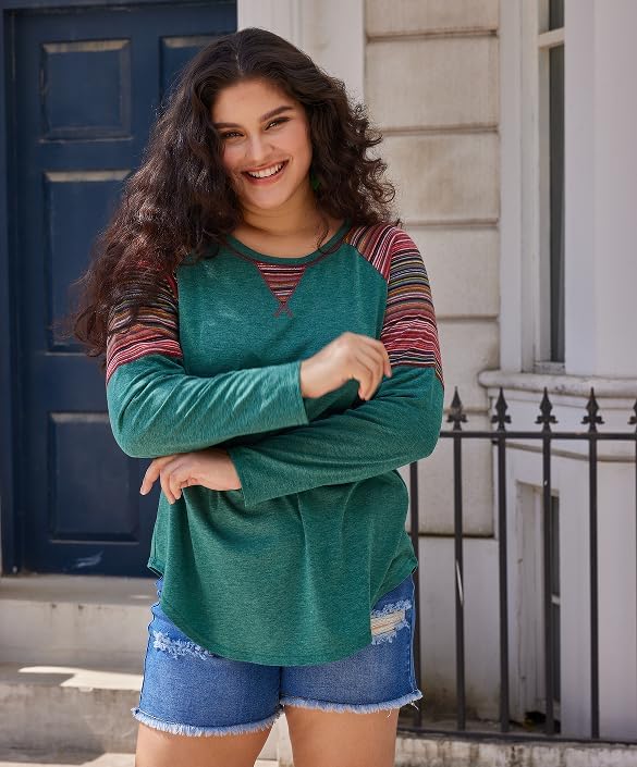 TIYOMI Plus Size T Shirt Tunic Tee Long Sleeved t Shirt Round Neck Raglan Color Block Tshirt Colorful Fall Autumn Winter Tee - Image 3
