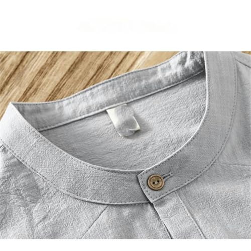 Chemise rétro chinois col montant coton lin légère pour homme - 4