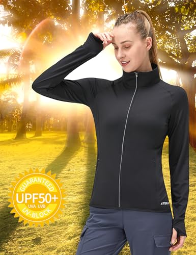 Image of Women's UPF 50+ UV Sun Protection Clothing Long Sleeve Athletic Hiking Shirts Lightweight SPF Zip Up Outdoor Jacket
