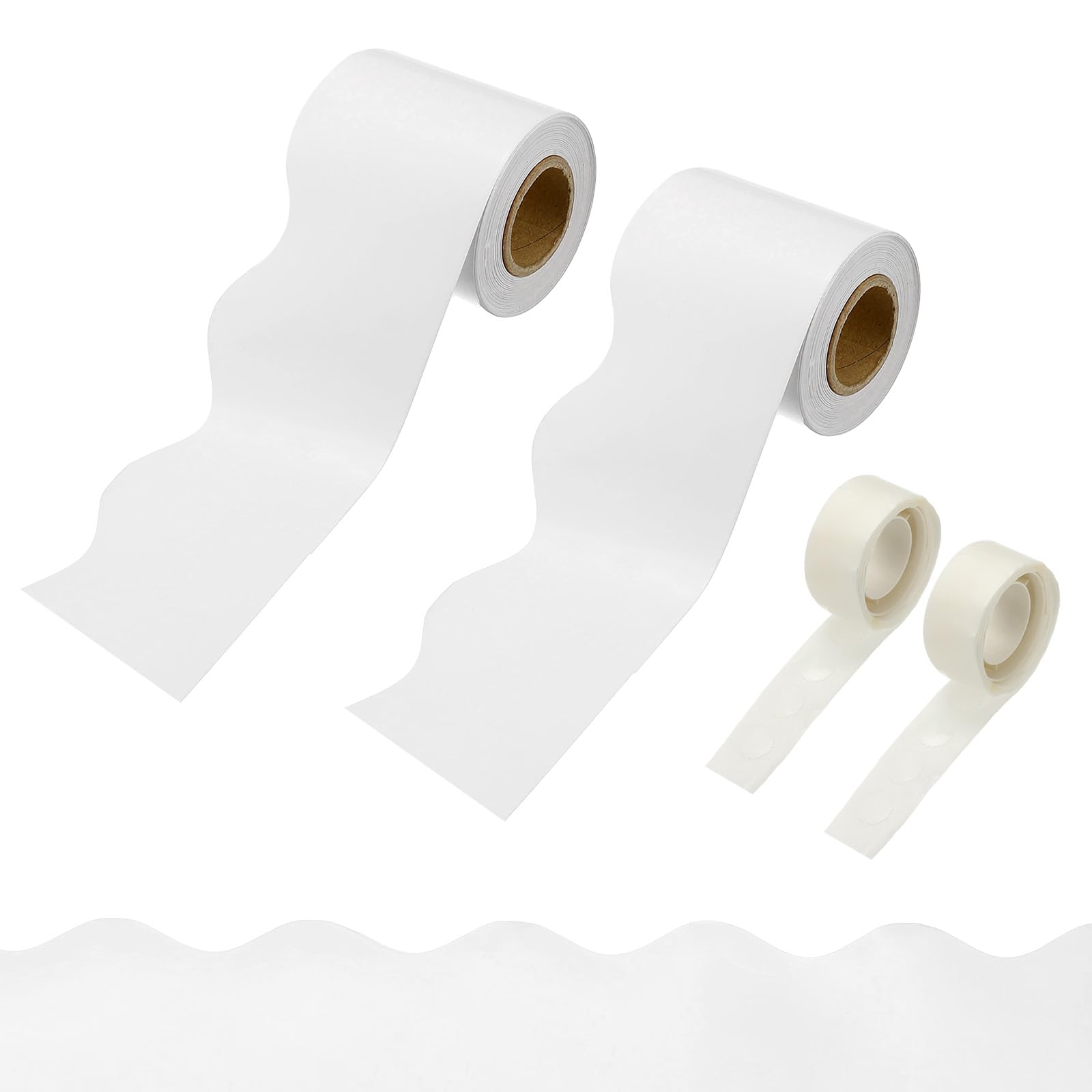 PATIKIL 2 Rolls Bulletin Board Borders, 65.6ft White Border for Bulletin Board with Clear Sticky Dots Scalloped Trim for Office Party Classroom Decorations โ image 1