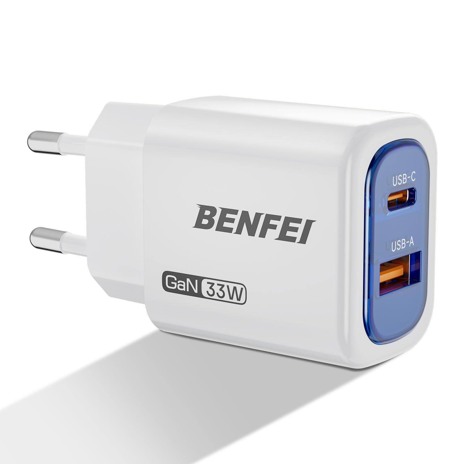 Ładowarka ścienna BENFEI GaN USB-C 33 W, szybki ładowarka 2-portowy dla iPhone serii 16/15, Galaxy S25/S24, iPad Pro, Steam Deck i inne urządzenia (zawiera kabel USB-C 60 W i 91 cm)