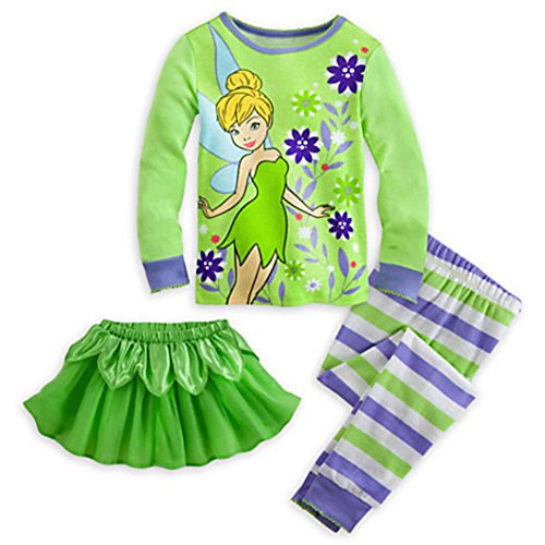 Disney Store Tinker Bell Tinkerbell Deluxe PJ Pajama W/Tutu Size 6 6X Wings Green