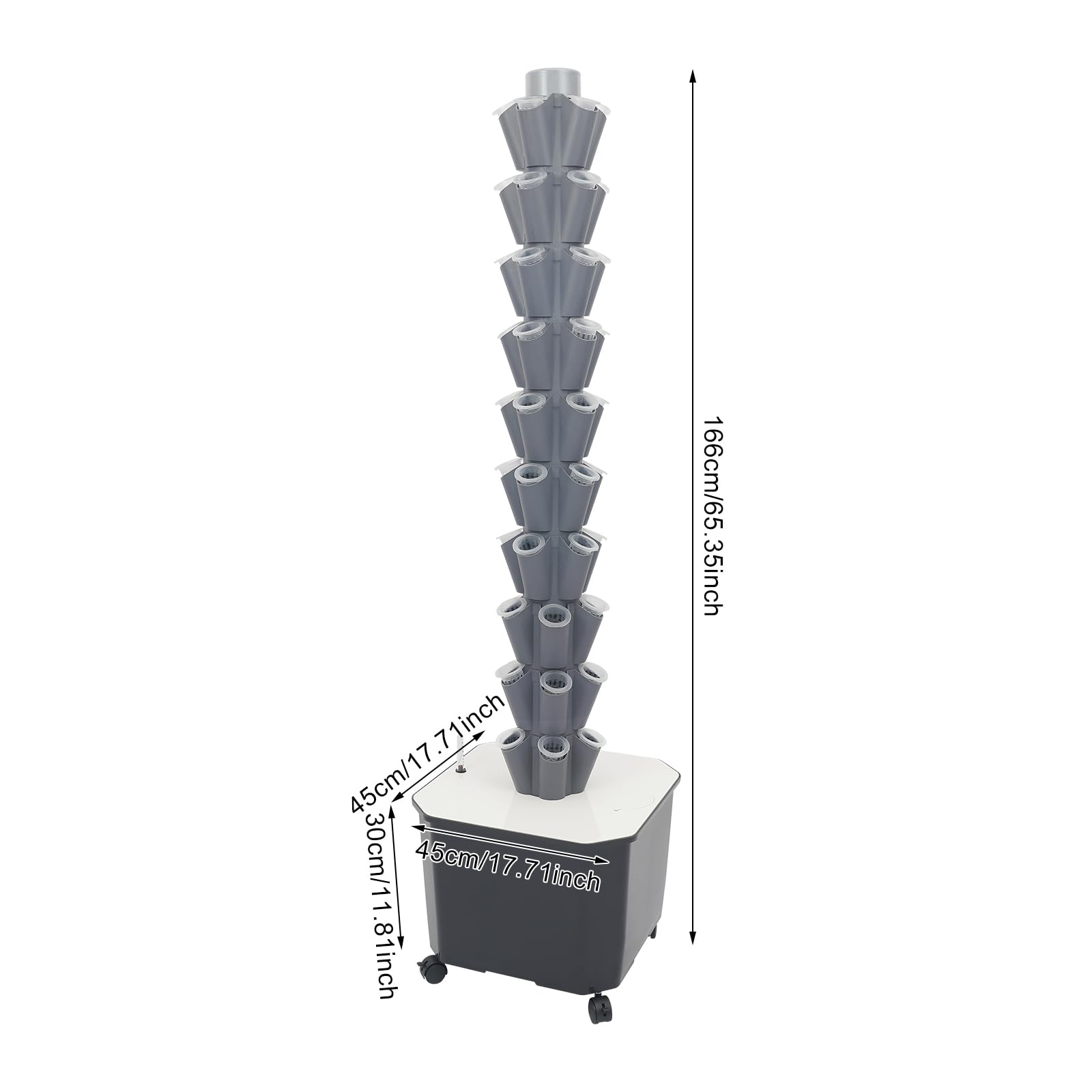 50 Löcher Hydroponic Tower, 10 Etagen Tower Growing System Kit, Hydroponisches Anbausystem mit Hydratationspumpe und 4 Rollen, Garten Hydroponischer Turm mit 40L Wassertank für Obst/Gemüse (Grau)