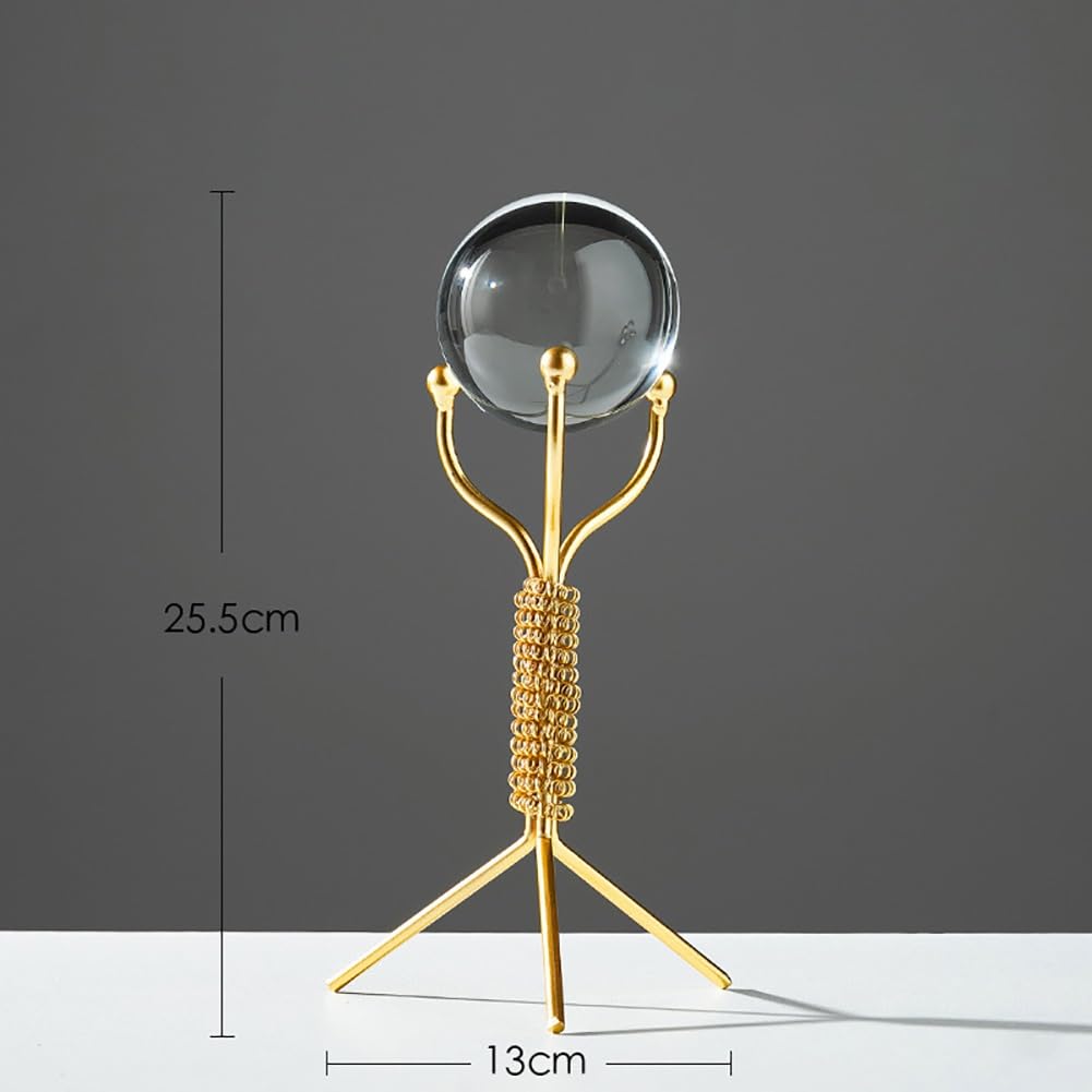 Sfera Di Vetro Trasparente, Sfera Di Cristallo Trasparente Con Supporto Dorato,Sfera Di Vetro Arte Astratta Moderna, Sculture In Metallo Fatte A Mano, Arte Di Ferro Per Ufficio A Casa, Soggiorno ( Col