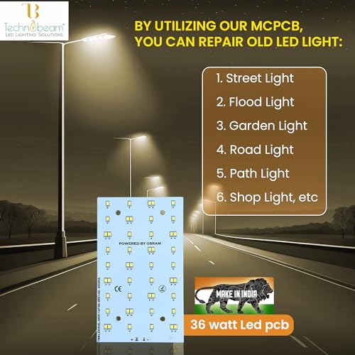 Image of Technobeam 36W LED Plate with Driver for Street Light Repair | Aluminum PCB 1.5mm | 6V 150mA LED Segments | 36V 900mA Driver Included | Durable | Ideal for Street Light Refurbishment, White, Pack of 1