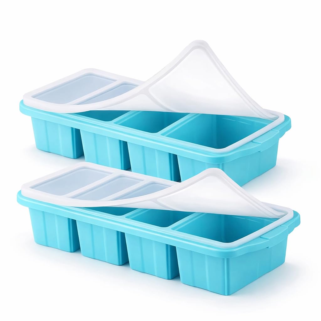 2 pcs Silikon Gefrierform mit Deckel,Aufbewahren von 250 ml / 125 ml Brühe, BPA-frei, Stapelbar,Ideal für Suppe, Aufläufe & Meal Prep