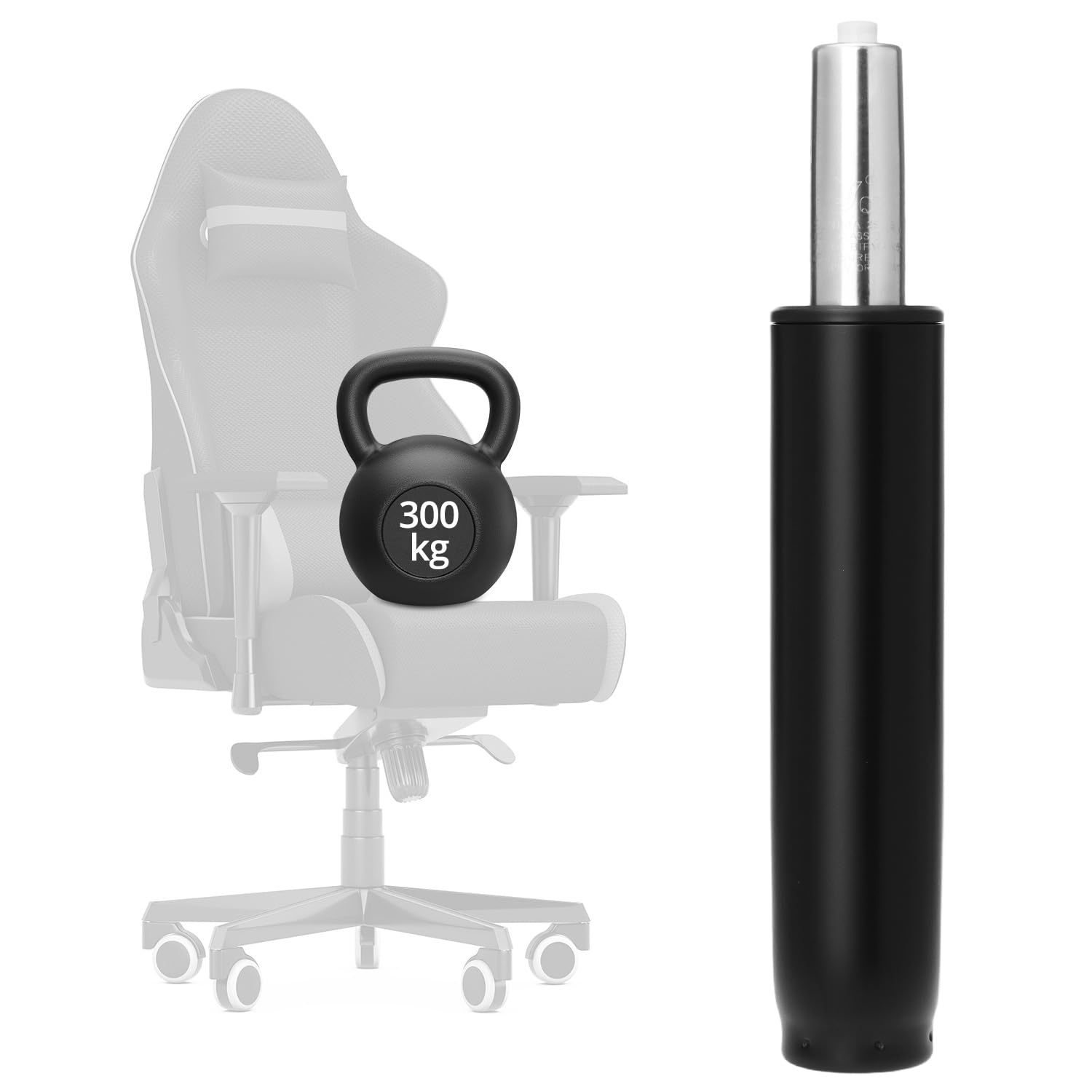 QWORK® Vérin à gaz pour chaise de bureau robuste, compatible avec la plupart des chaises de bureau, longueur totale 265-385 mm, noir, 300 kg