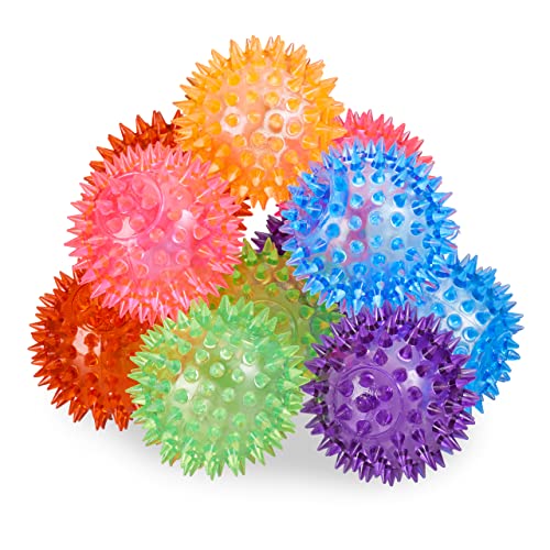 Relaxdays 10024328 LED Igelball, 12er Set, mit Noppen, leuchtender Flummi, Blinkender Stachelball, Ø 6,5 cm, Pack