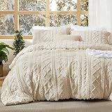 Bedsure Tufted Boho Comforter Set Queen Size - Beige Boho Bed Set, GentleSoft™ 3 Pieces Farmhouse Shabby Chic Embroidery Bedding, Gifts for Woman, Soft Jacquard Queen Comforter for All Seasons