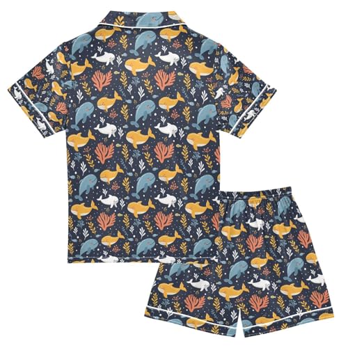 senya Seaweed Whale Cute Satin Summer Pajama Sets Silk Short Sleeve Button Down Sleepwear2