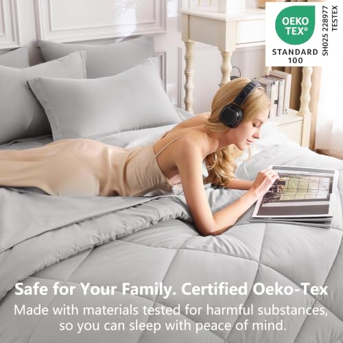 Image of CozyLux Super King Plus Comforter Set French Grey, 7 Pieces Bed in a Bag Comforter Set with Sheets, All Season Bedding Set with Down Alternative Comforter, Sheets, Pillowcases & Shams