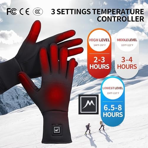 Heated Glove Liners for Men Women, Rechargeable Battery Electric Heated Gloves, Winter Warm Glove Liners for Arthritis Raynaud, Thin Gloves Riding Ski Snowboarding Hiking Cycling - Image 2