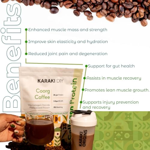 Image of Vegan Collagen Protein Powder | Coorg Coffee - Strong Roast Flavour | Pack of 2 x 675g | 30 Days Supply | 28g Protein per Serving | 6000mg Collagen Peptides, BCAA & Essential Amino Acids | UNISEX