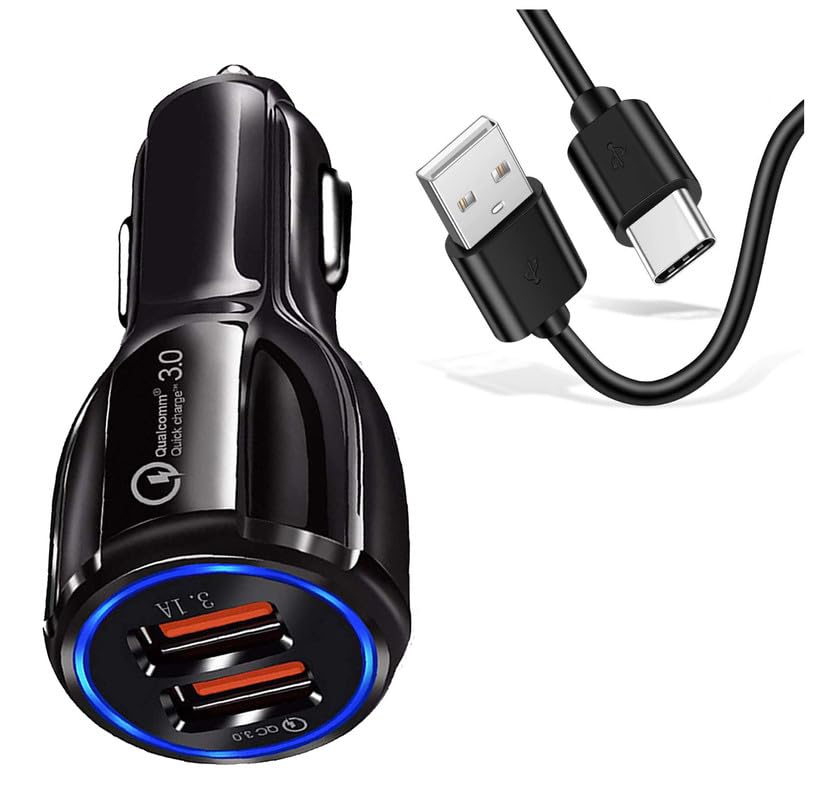 30W Car Charger for Chevrolet Beat Original QC Adapter Type C 3.0A High Speed Fast Turbo Charge QC 3.0 Smart Dualport with 1m Type-C Charging & Sync Cable (Black, 3-F,)