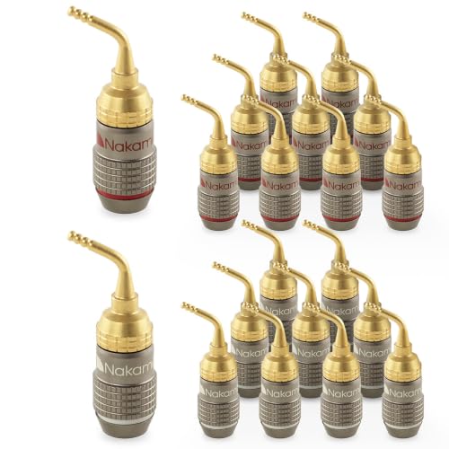 Image of Nakamichi FanLock Excel Series 24k Gold Plated 2mm Pin Plug Banana 10 AWG - 18 AWG Gauge Size 4mm for Spring Clip Speakers Amplifier Hi-Fi Home Theatre Wire Cable Quick Connector, 20 Pcs (10-Pairs) | Gauge Size 4mm for Spring Clip Terminal Speakers Amplifier Hi-Fi Audio Wire Cable Quick Connector Banana, 20 Pcs (10-Pairs)