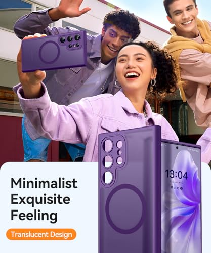 Image of CANSHN Designed for Samsung Galaxy S22 Ultra Case [Full Camera Protection] [Compatible with MagSafe] Translucent Matte Shockproof Protective Phone Cover 6.8 Inch - Deep Purple