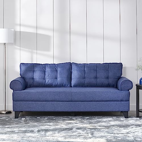 Image of Home Centre | Helios California Fabric 3+2 Seater Sofa Set | Sofa for Living Room | Solid Wood | Blue | 1 Year Warranty