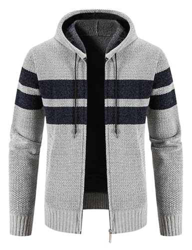 Image of Kinkia Men's Zip Up Hoodies Casual Long Sleeve Full Zipper Sherpa Fleece Lined Knit Cardigan Sweater Jacket with Pockets