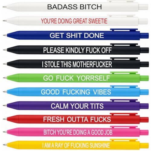ENAESLOT 11 PCS Rude PensFunny Pens Set for Adults Funny Pens for Work Premium Novelty Pens Set Days Funny Office Gift Black Ink Ballpoint Pens Multipack (Funny)